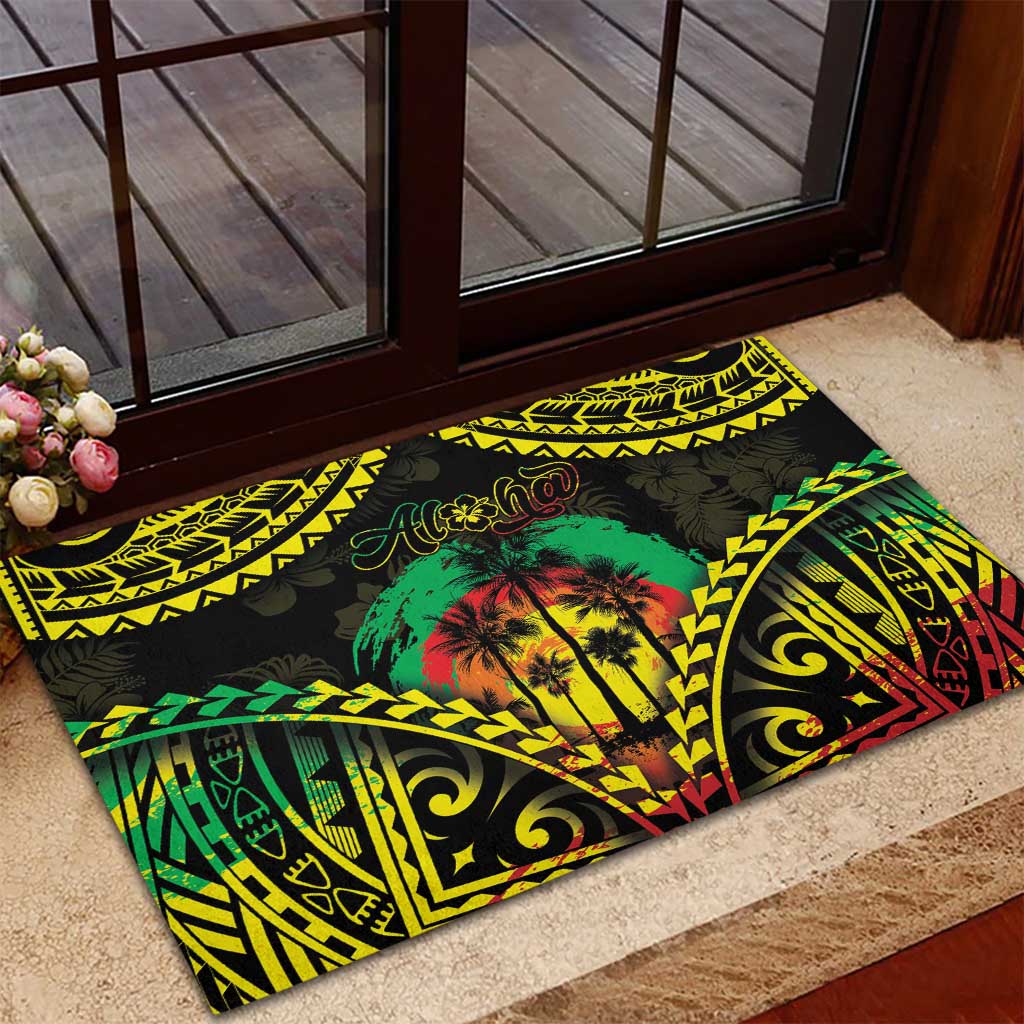 Aloha Tropical Palm Trees Rubber Doormat Reggae Polynesian Pattern LT05 - Polynesian Pride