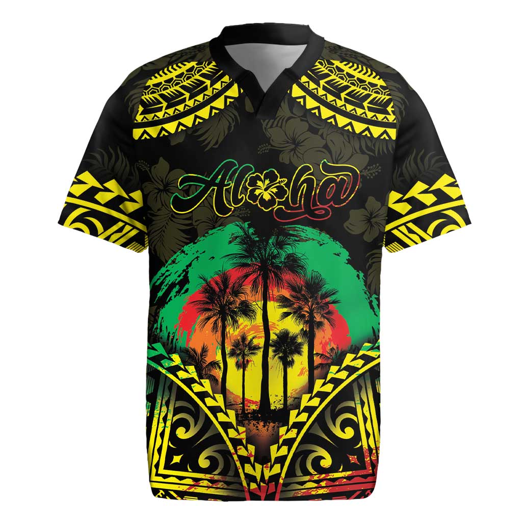 Aloha Tropical Palm Trees Rugby Jersey Reggae Polynesian Pattern
