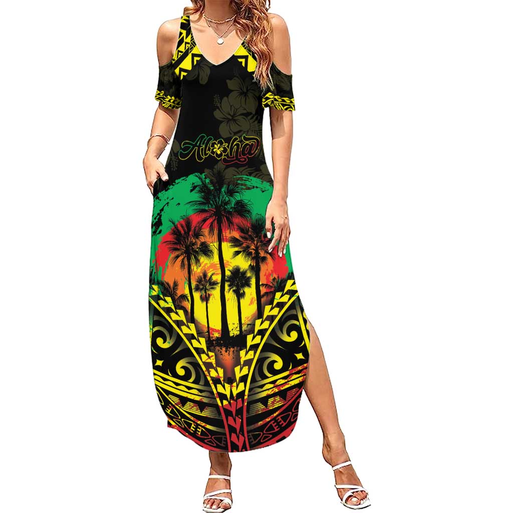 Aloha Tropical Palm Trees Summer Maxi Dress Reggae Polynesian Pattern