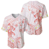 Polynesia Hammerhead Shark Baseball Jersey Tropical Flowers Tribal Pattern Peach