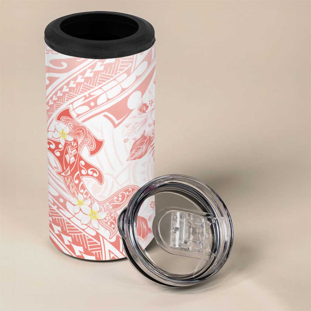 Polynesia Hammerhead Shark 4 in 1 Can Cooler Tumbler Tropical Flowers Tribal Pattern Peach