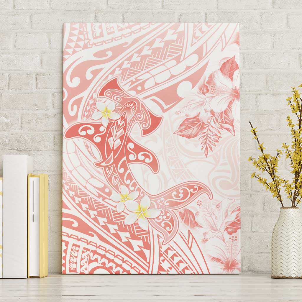 Polynesia Hammerhead Shark Canvas Wall Art Tropical Flowers Tribal Pattern Peach LT05 Without Frame Peach - Polynesian Pride