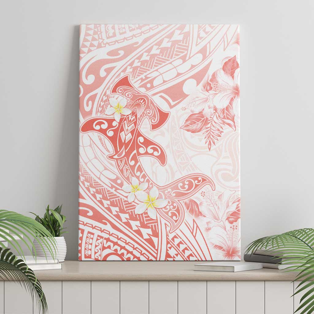 Polynesia Hammerhead Shark Canvas Wall Art Tropical Flowers Tribal Pattern Peach LT05 - Polynesian Pride