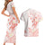 Polynesia Hammerhead Shark Couples Matching Short Sleeve Bodycon Dress and Hawaiian Shirt Tropical Flowers Tribal Pattern Peach