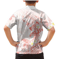 Polynesia Hammerhead Shark Family Matching Mermaid Dress and Hawaiian Shirt Tropical Flowers Tribal Pattern Peach