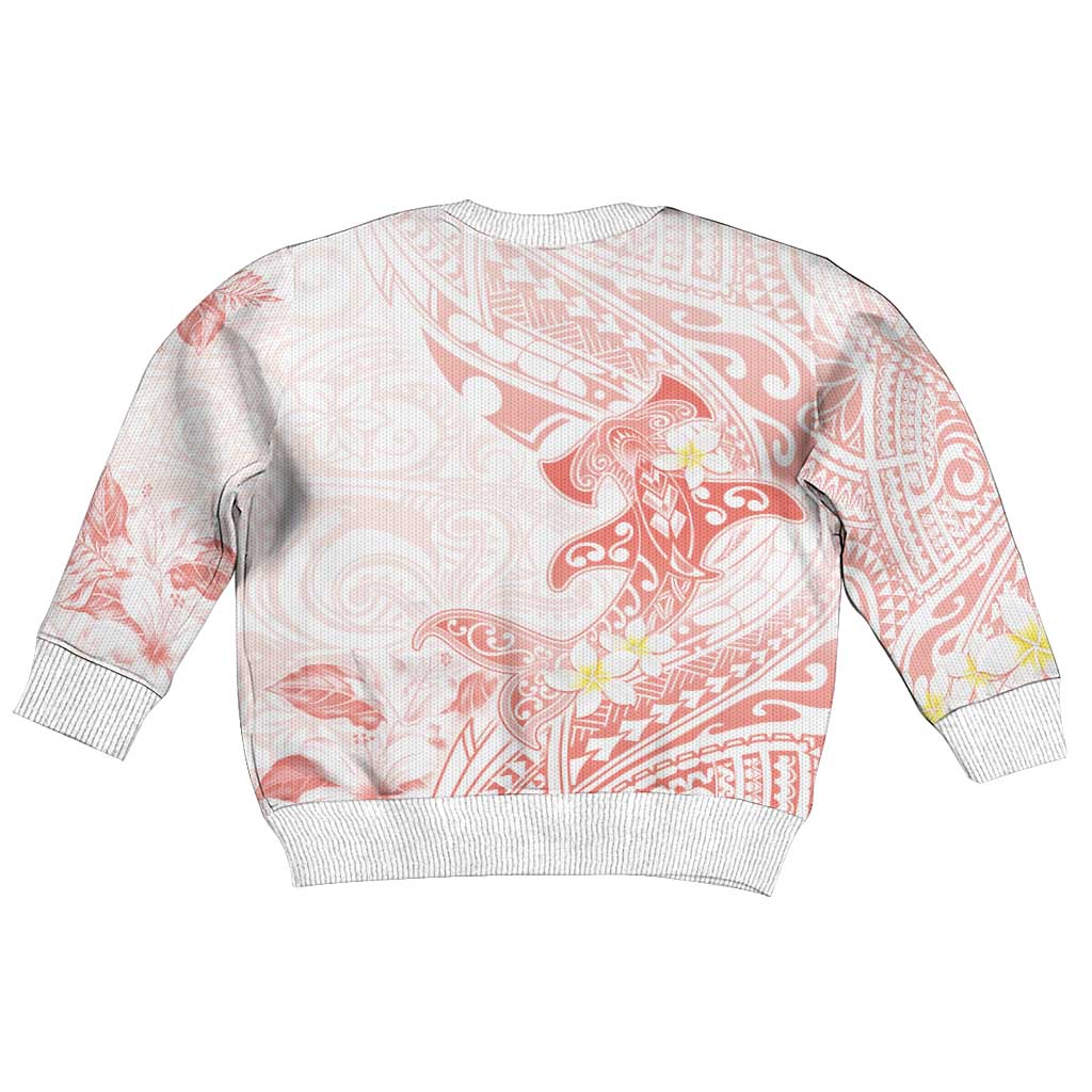 Polynesia Hammerhead Shark Kid Ugly Christmas Sweater Tropical Flowers Tribal Pattern Peach