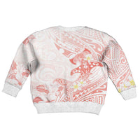 Polynesia Hammerhead Shark Kid Ugly Christmas Sweater Tropical Flowers Tribal Pattern Peach