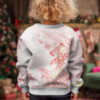 Polynesia Hammerhead Shark Kid Ugly Christmas Sweater Tropical Flowers Tribal Pattern Peach