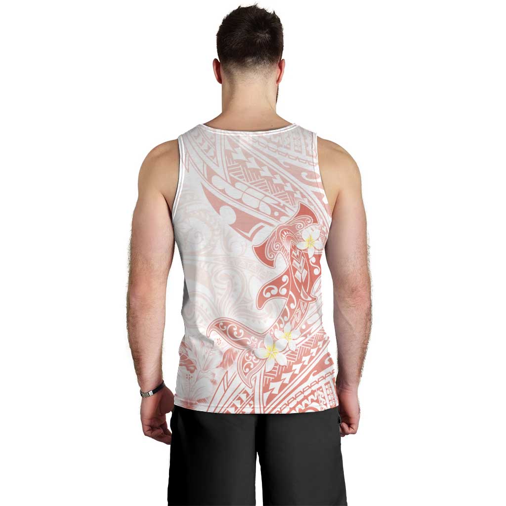 Polynesia Hammerhead Shark Men Tank Top Tropical Flowers Tribal Pattern Peach