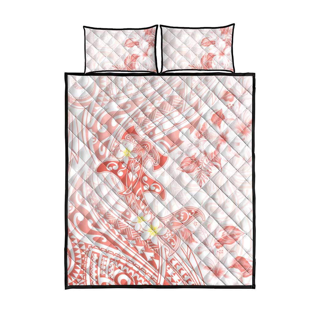 Polynesia Hammerhead Shark Quilt Bed Set Tropical Flowers Tribal Pattern Peach LT05 - Polynesian Pride