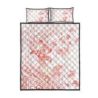 Polynesia Hammerhead Shark Quilt Bed Set Tropical Flowers Tribal Pattern Peach LT05 - Polynesian Pride