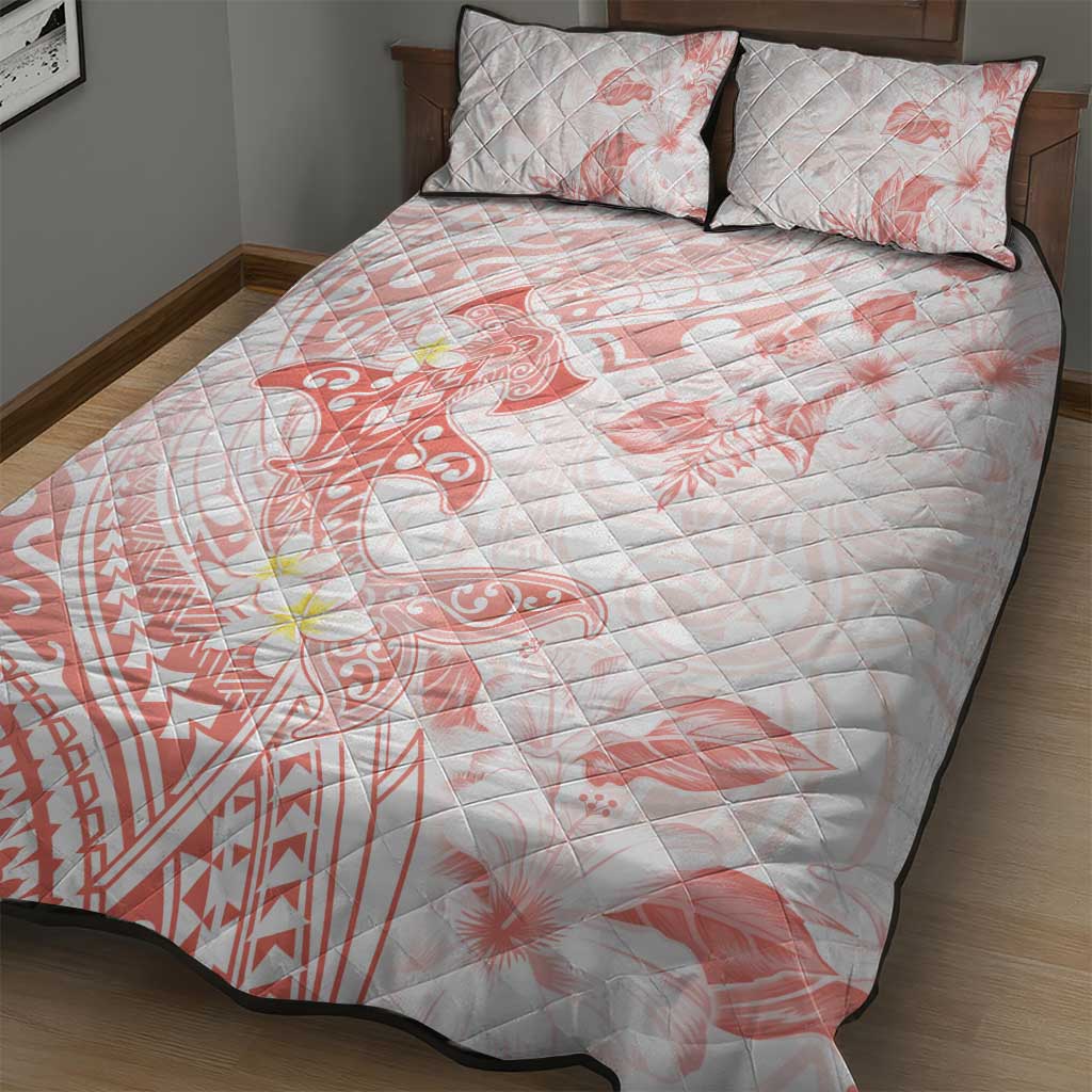 Polynesia Hammerhead Shark Quilt Bed Set Tropical Flowers Tribal Pattern Peach LT05 - Polynesian Pride