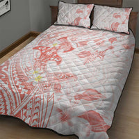 Polynesia Hammerhead Shark Quilt Bed Set Tropical Flowers Tribal Pattern Peach LT05 - Polynesian Pride
