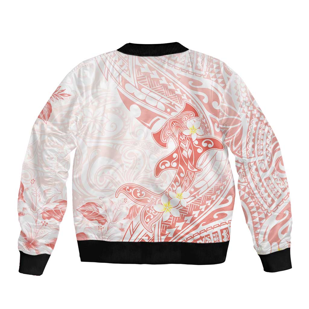 Polynesia Hammerhead Shark Sleeve Zip Bomber Jacket Tropical Flowers Tribal Pattern Peach LT05 - Polynesian Pride