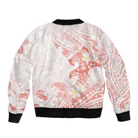 Polynesia Hammerhead Shark Sleeve Zip Bomber Jacket Tropical Flowers Tribal Pattern Peach LT05 - Polynesian Pride
