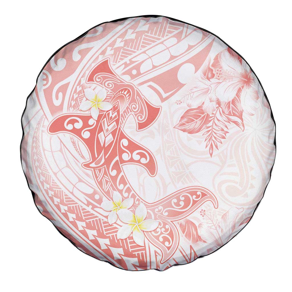 Polynesia Hammerhead Shark Spare Tire Cover Tropical Flowers Tribal Pattern Peach