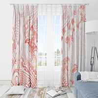 Polynesia Hammerhead Shark Window Curtain Tropical Flowers Tribal Pattern Peach