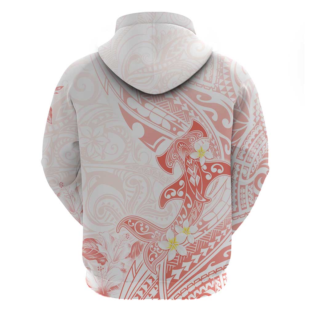 Polynesia Hammerhead Shark Zip Hoodie Tropical Flowers Tribal Pattern Peach LT05 - Polynesian Pride