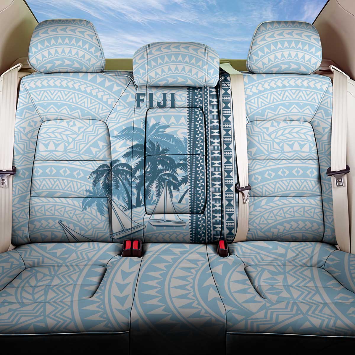 Fiji Regatta Back Car Seat Cover Palm Tree Tapa Pattern - Polynesian Pride
