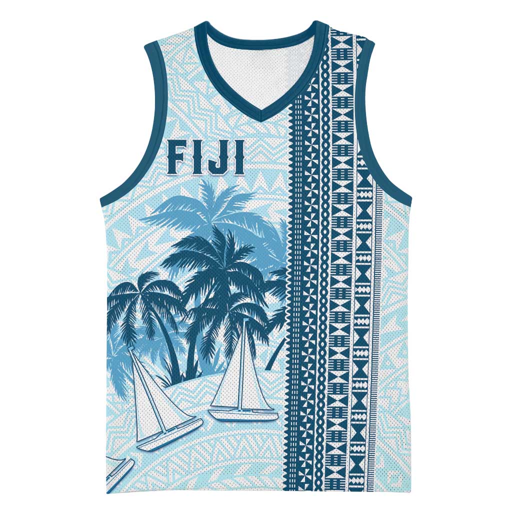 Custom Fiji Regatta Basketball Jersey Palm Tree Tapa Pattern - Polynesian Pride