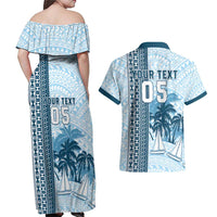 Custom Fiji Regatta Couples Matching Off Shoulder Maxi Dress and Hawaiian Shirt Palm Tree Tapa Pattern - Polynesian Pride
