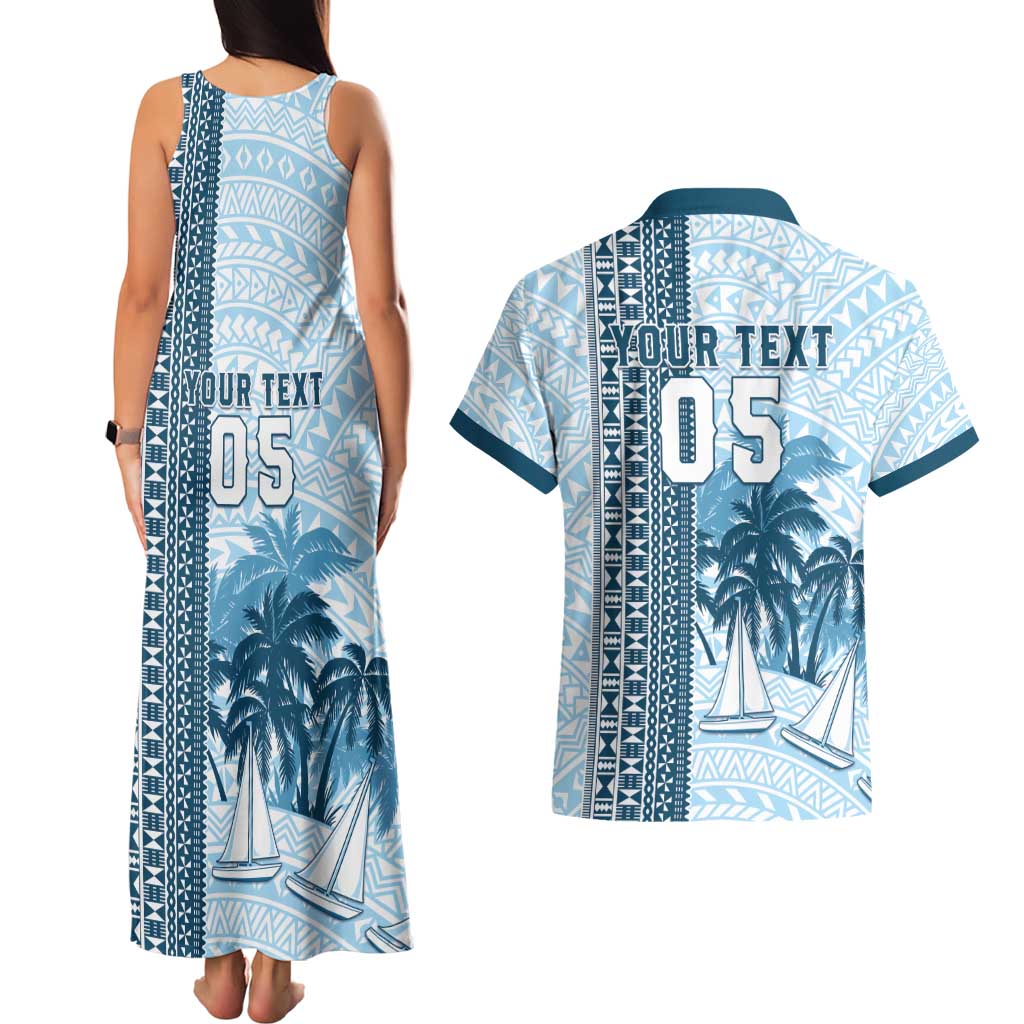 Custom Fiji Regatta Couples Matching Tank Maxi Dress and Hawaiian Shirt Palm Tree Tapa Pattern - Polynesian Pride