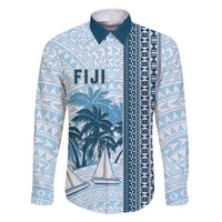 Custom Fiji Regatta Family Matching Long Sleeve Bodycon Dress and Hawaiian Shirt Palm Tree Tapa Pattern - Polynesian Pride