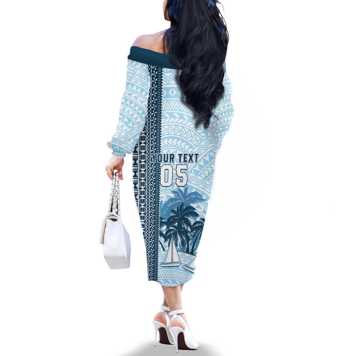 Custom Fiji Regatta Family Matching Off The Shoulder Long Sleeve Dress and Hawaiian Shirt Palm Tree Tapa Pattern - Polynesian Pride