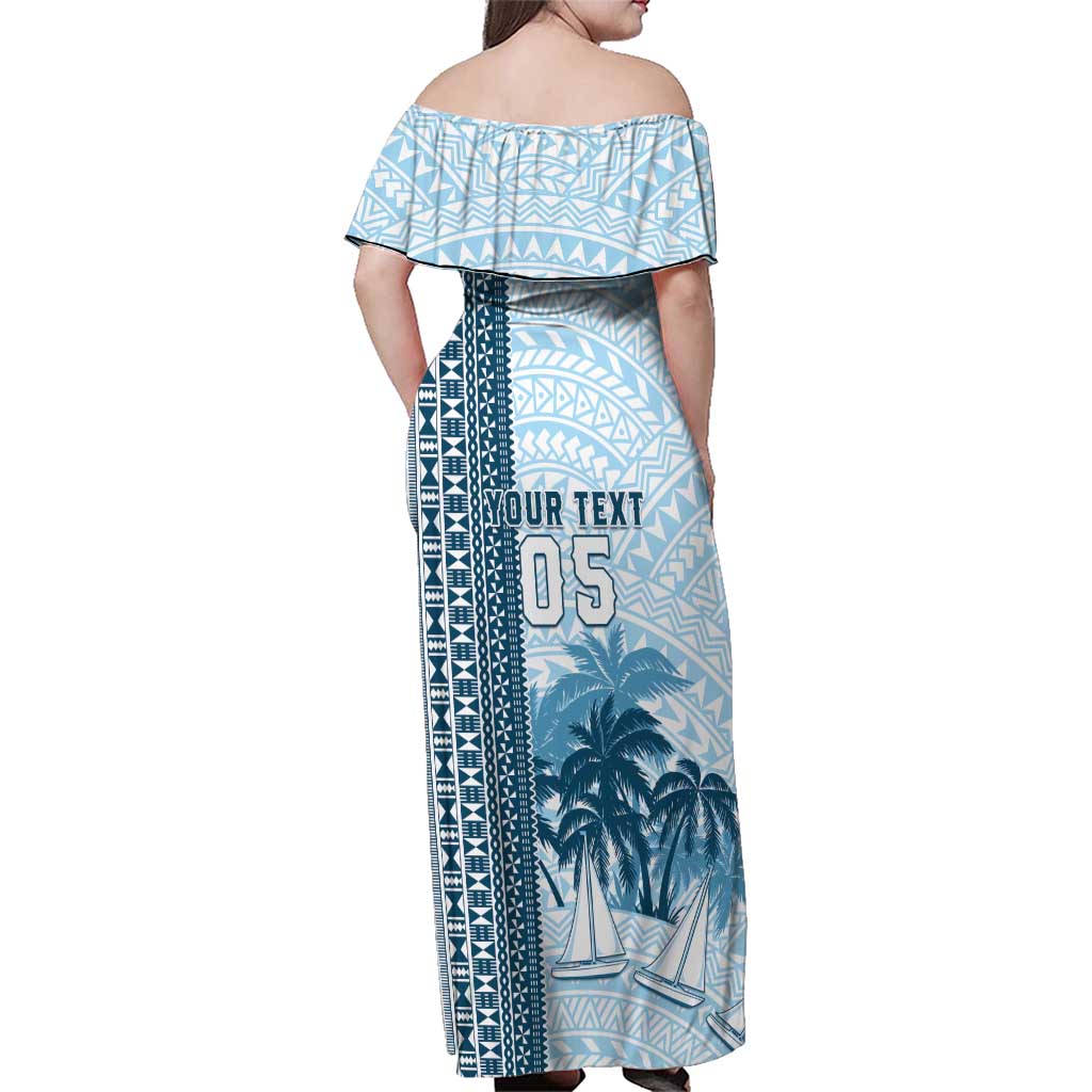 Custom Fiji Regatta Family Matching Off Shoulder Maxi Dress and Hawaiian Shirt Palm Tree Tapa Pattern - Polynesian Pride