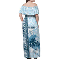 Custom Fiji Regatta Family Matching Off Shoulder Maxi Dress and Hawaiian Shirt Palm Tree Tapa Pattern - Polynesian Pride