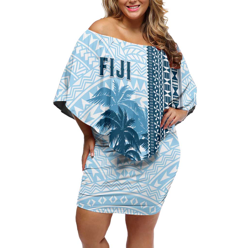 Custom Fiji Regatta Family Matching Off Shoulder Short Dress and Hawaiian Shirt Palm Tree Tapa Pattern - Polynesian Pride