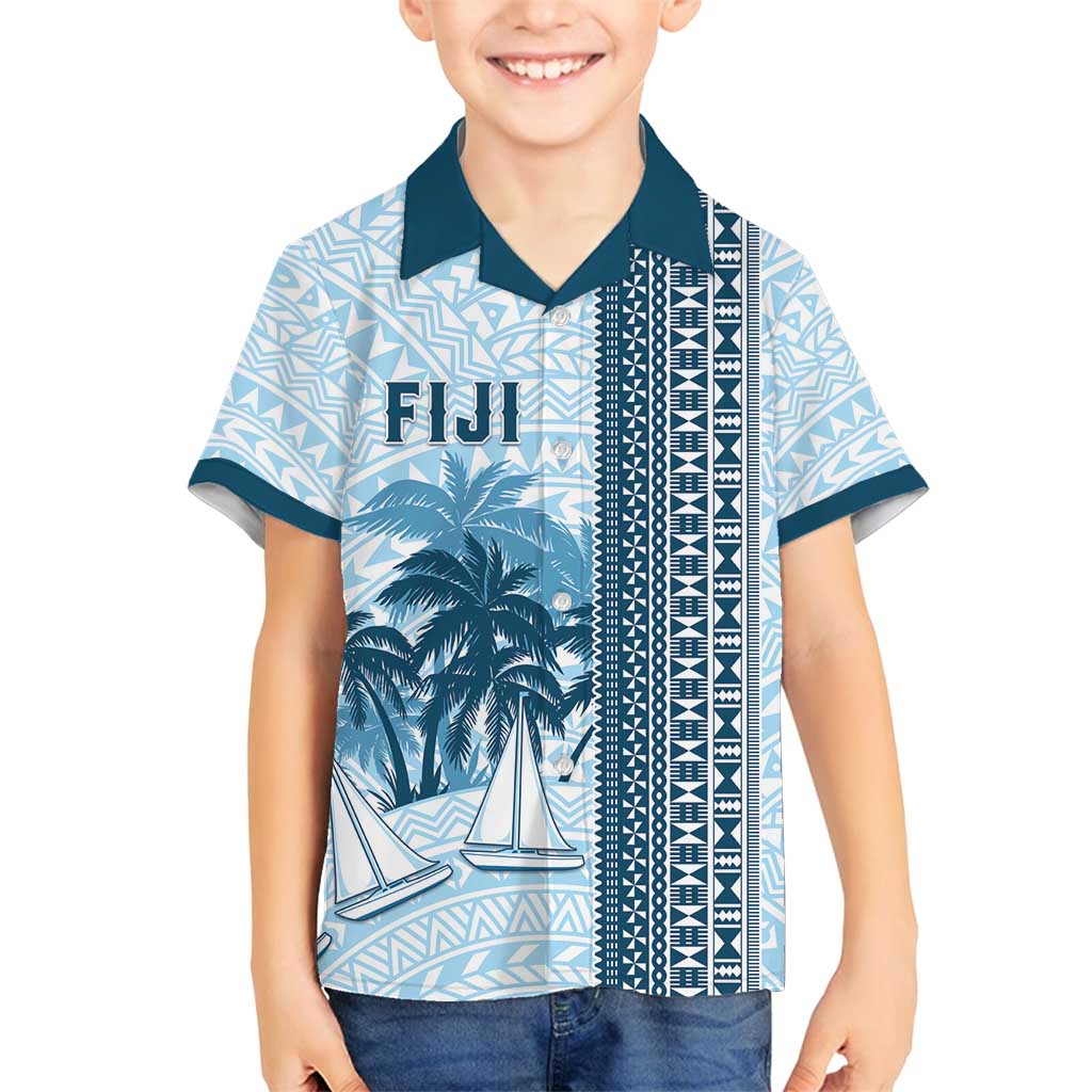 Custom Fiji Regatta Family Matching Tank Maxi Dress and Hawaiian Shirt Palm Tree Tapa Pattern - Polynesian Pride