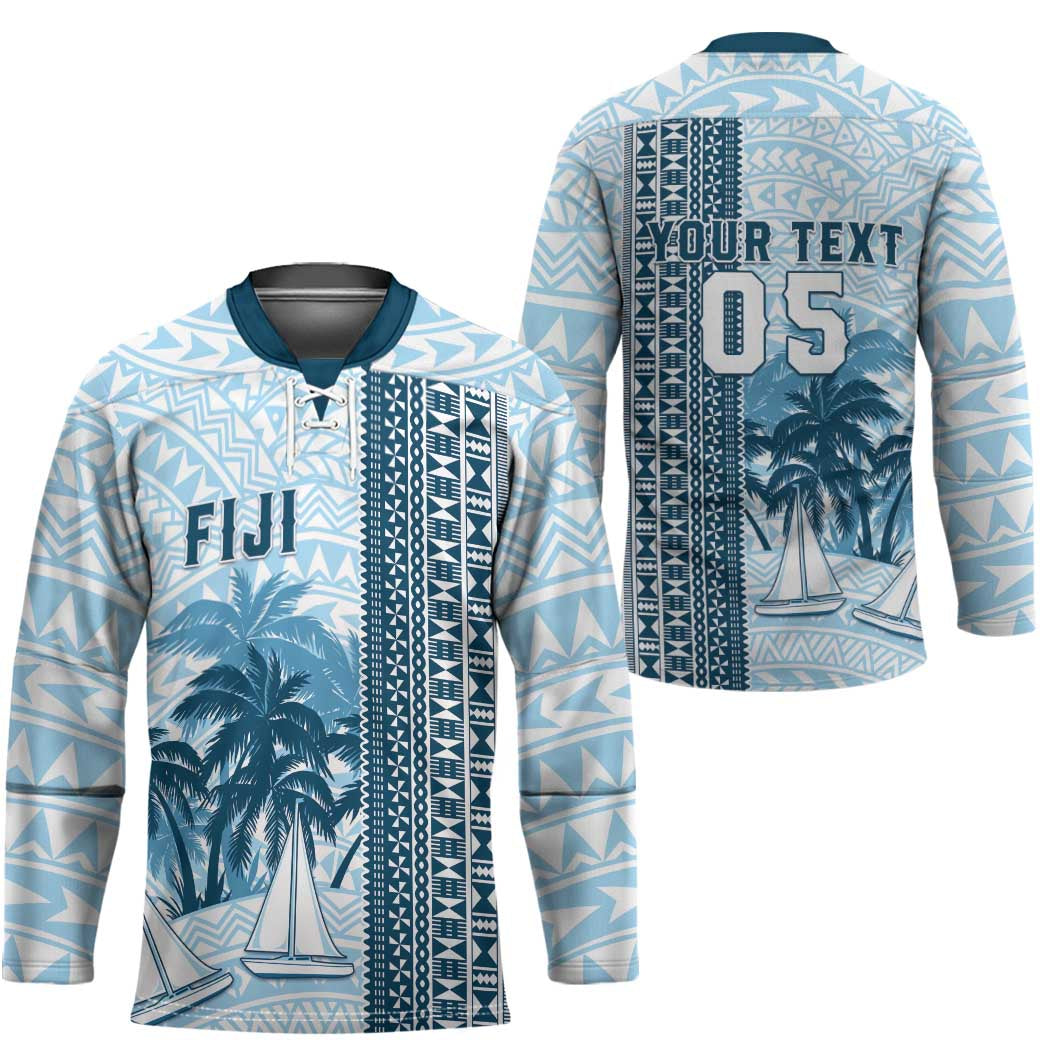 Custom Fiji Regatta Hockey Jersey Palm Tree Tapa Pattern - Polynesian Pride