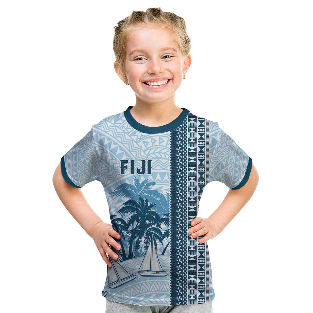 Custom Fiji Regatta Kid T Shirt Palm Tree Tapa Pattern - Polynesian Pride