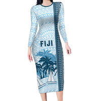 Custom Fiji Regatta Long Sleeve Bodycon Dress Palm Tree Tapa Pattern - Polynesian Pride