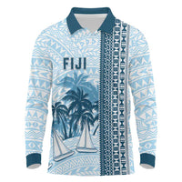 Custom Fiji Regatta Long Sleeve Polo Shirt Palm Tree Tapa Pattern - Polynesian Pride