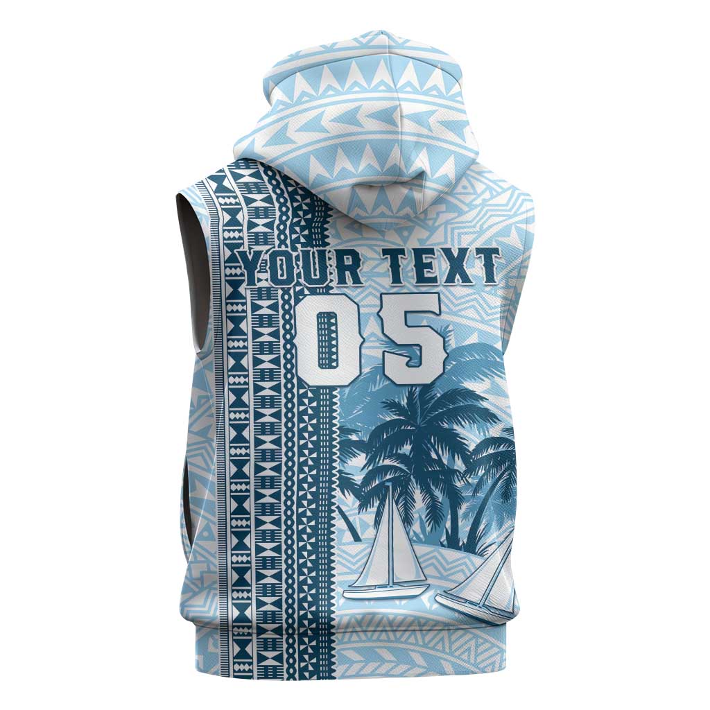 Custom Fiji Regatta Sleeveless Zip Hoodie Palm Tree Tapa Pattern - Polynesian Pride