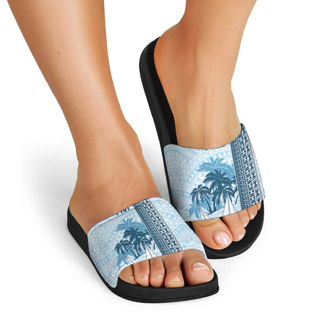 Fiji Regatta Slide Sandals Palm Tree Tapa Pattern - Polynesian Pride