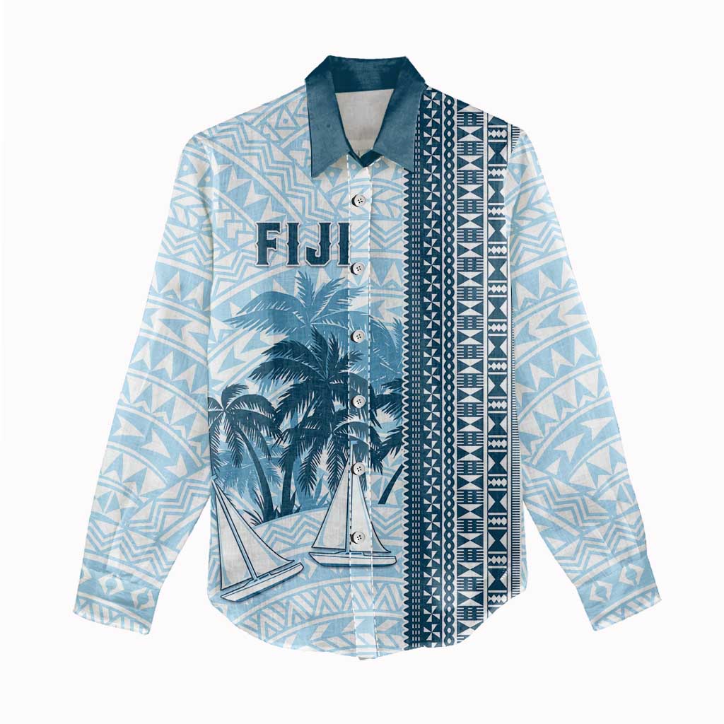 Custom Fiji Regatta Women Casual Shirt Palm Tree Tapa Pattern - Polynesian Pride