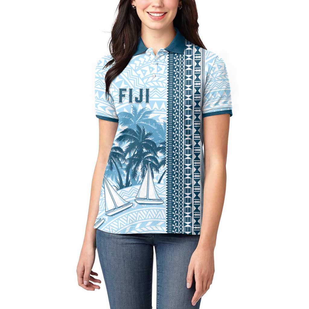 Custom Fiji Regatta Women Polo Shirt Palm Tree Tapa Pattern - Polynesian Pride
