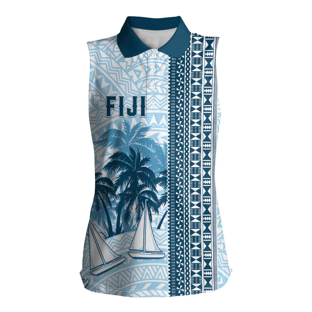 Custom Fiji Regatta Women Sleeveless Polo Shirt Palm Tree Tapa Pattern - Polynesian Pride