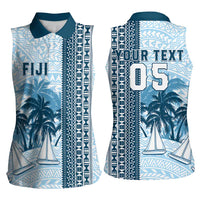 Custom Fiji Regatta Women Sleeveless Polo Shirt Palm Tree Tapa Pattern - Polynesian Pride
