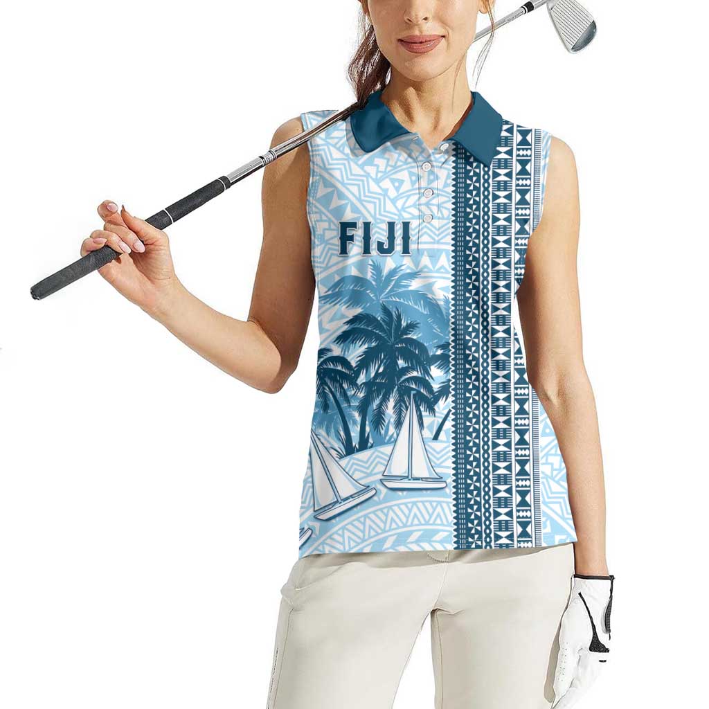 Custom Fiji Regatta Women Sleeveless Polo Shirt Palm Tree Tapa Pattern - Polynesian Pride