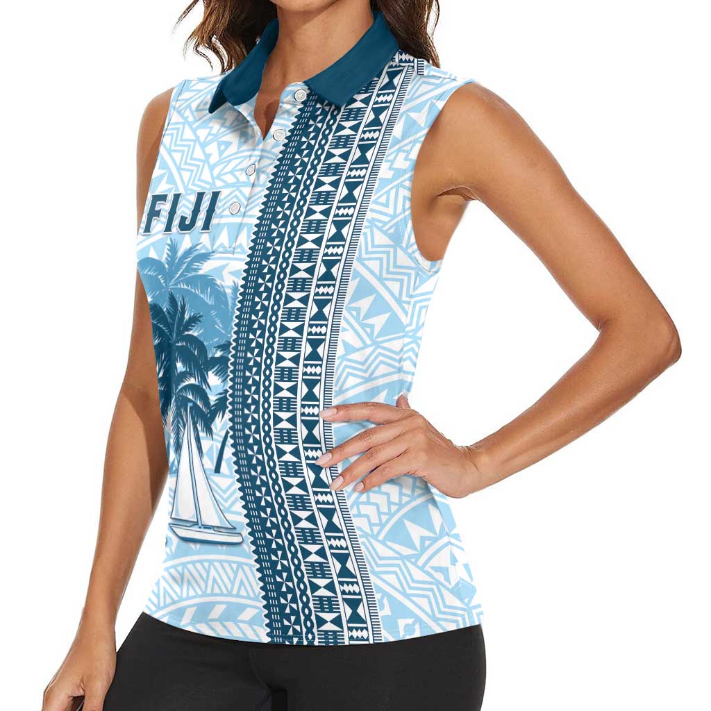 Custom Fiji Regatta Women Sleeveless Polo Shirt Palm Tree Tapa Pattern - Polynesian Pride