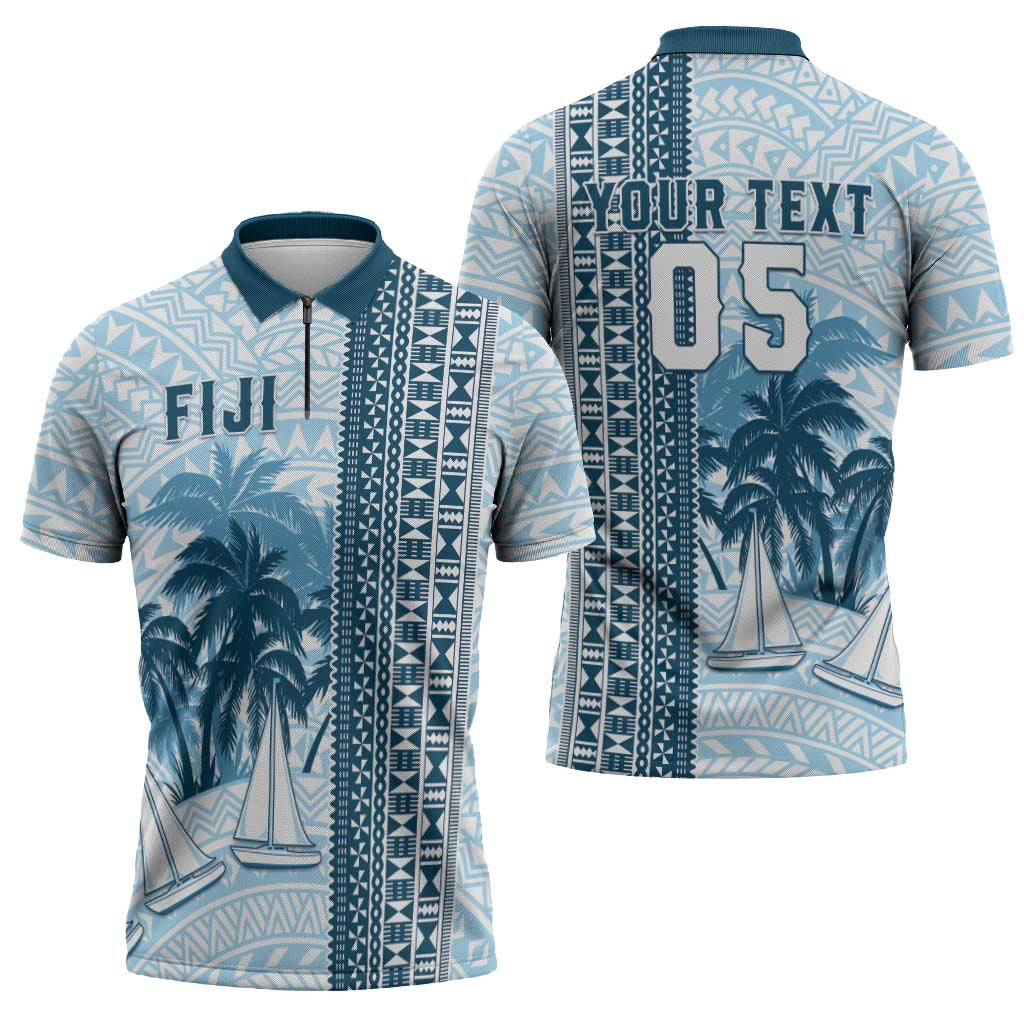 Custom Fiji Regatta Zipper Polo Shirt Palm Tree Tapa Pattern - Polynesian Pride