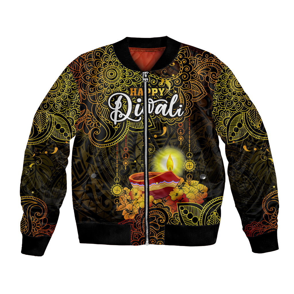 happy-diwali-festival-bomber-jacket-diya-lamp-hibiscus-polynesian-pattern