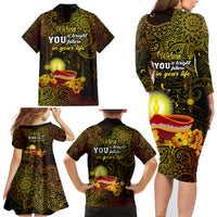 happy-diwali-festival-family-matching-long-sleeve-bodycon-dress-and-hawaiian-shirt-diya-lamp-hibiscus-polynesian-pattern