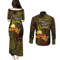 Personalized Happy Diwali Festival Couples Matching Puletasi Dress and Long Sleeve Button Shirts Diya Lamp Hibiscus Polynesian Pattern LT05 - Polynesian Pride