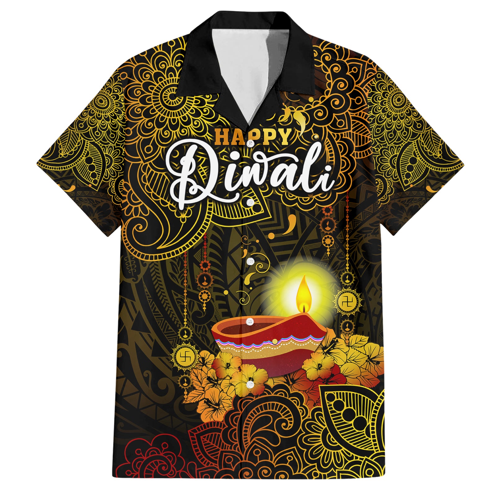 personalized-happy-diwali-festival-hawaiian-shirt-diya-lamp-hibiscus-polynesian-pattern