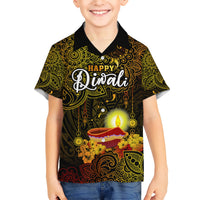 personalized-happy-diwali-festival-kid-hawaiian-shirt-diya-lamp-hibiscus-polynesian-pattern